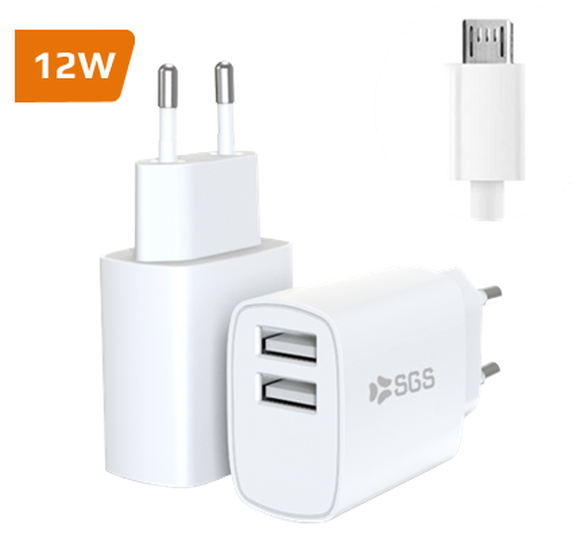 Sgs Caricatore DUAL USB 2.4AMP 12W + Cavo Micro USB