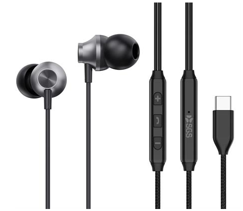 SGS IN-EAR BEAN AURICOLARE STEREO TYPE-C BLACK CON GOMMINI
